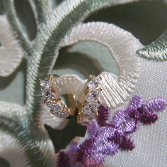 Marquise Cut Diamonique CZ Huggie Hoop Earrings 14K Yellow Gold Plated Silver - Picture 9 of 16